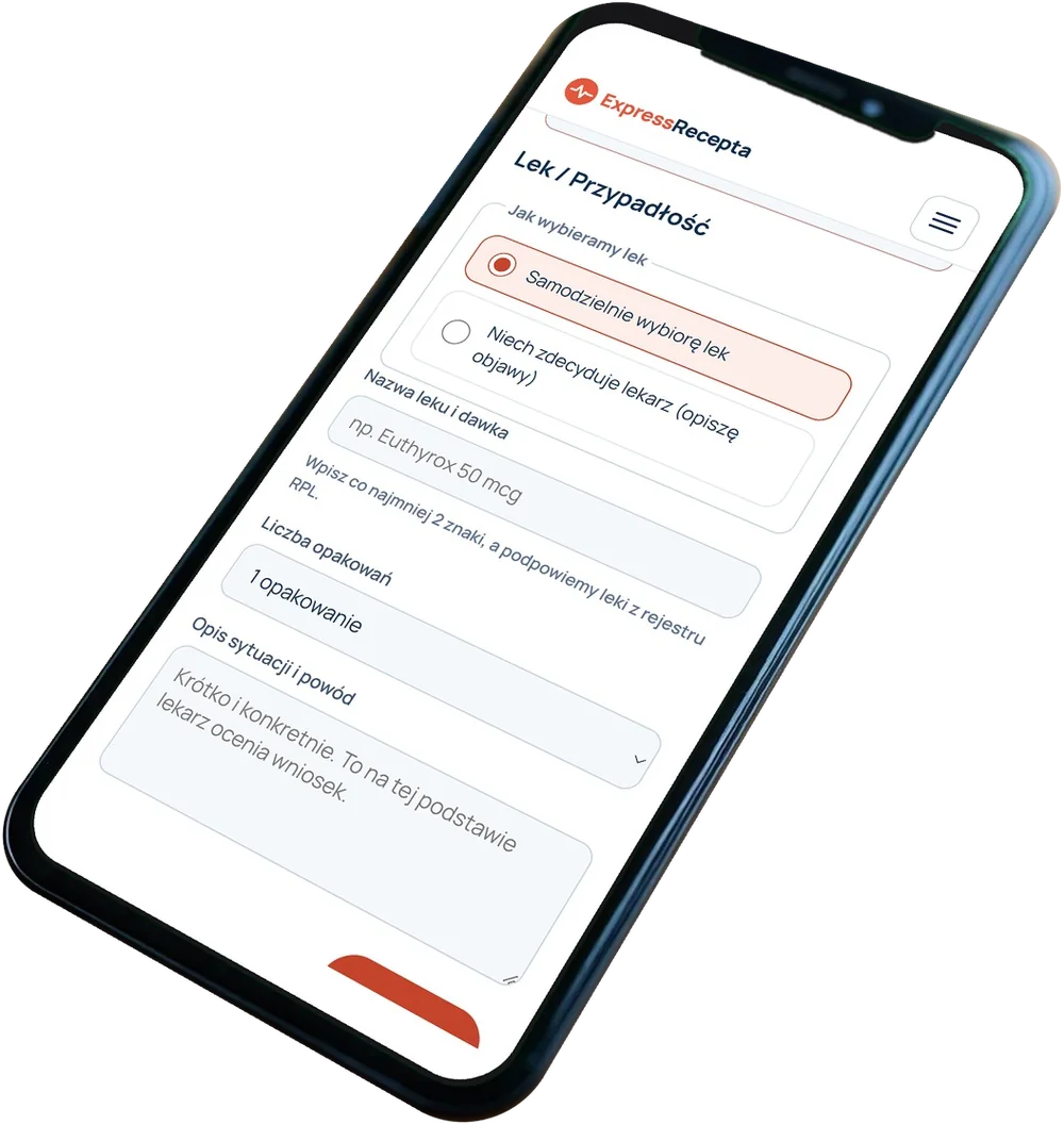 Telefon z formularzem zamówienia e-recepty ExpressRecepta na ekranie