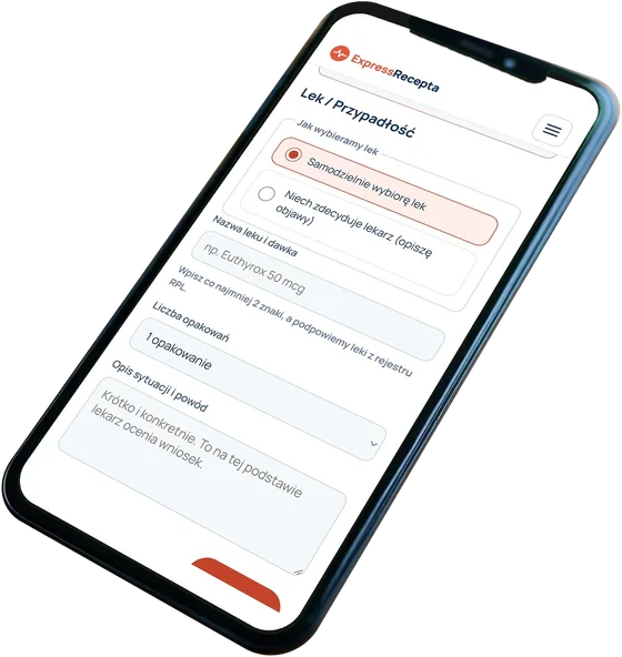Telefon z formularzem zamówienia e-recepty ExpressRecepta na ekranie